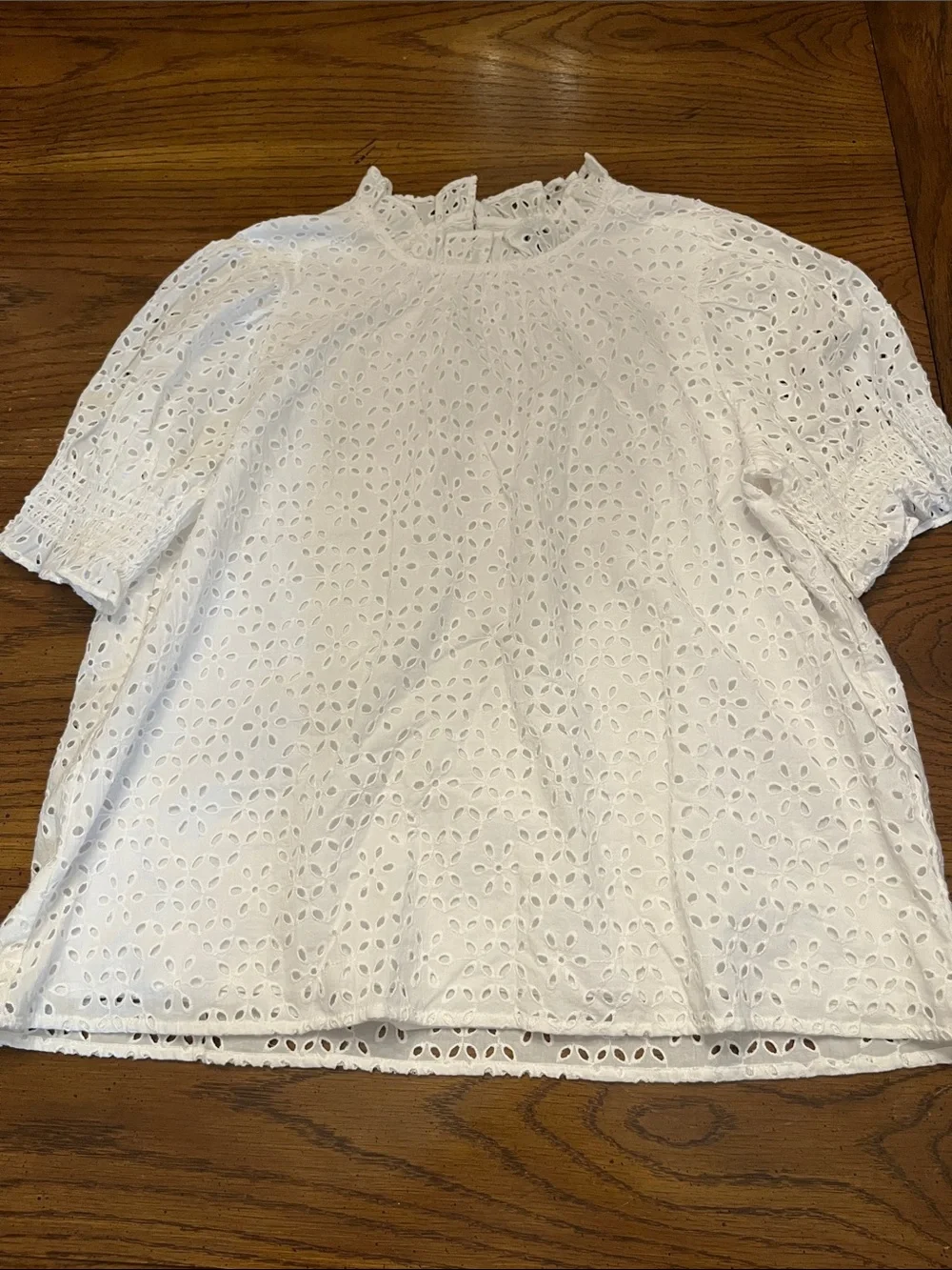 J Crew White Eyelet Puff Sleeve Blouse, size large, new with tags